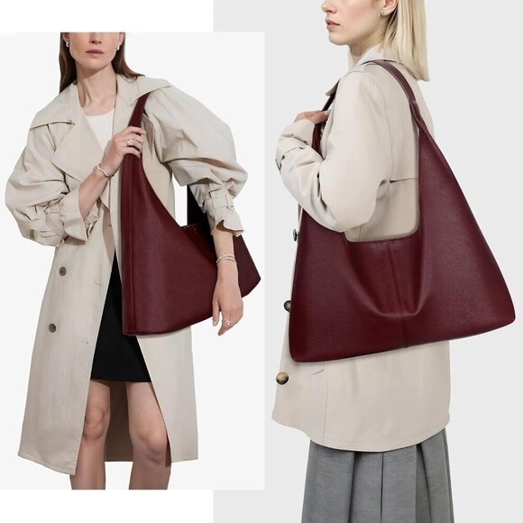 Slouchy Hobo Bag Vegan Leather Tote Bag for Women Burgundy Work Tote Bag College - Picture 2 of 6